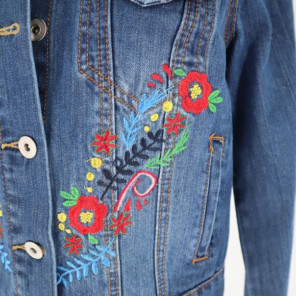 Bagatelle Denim Trucker Jacket Womens S Blue Boho Bohemian Retro Eclectic Casual - Picture 11 of 16